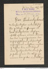 k.k. naturhistorisches Hofmuseum, Intendanzakten 1885-1896 (Hauer), Aktenzahl Z.168/1891, Seite 1